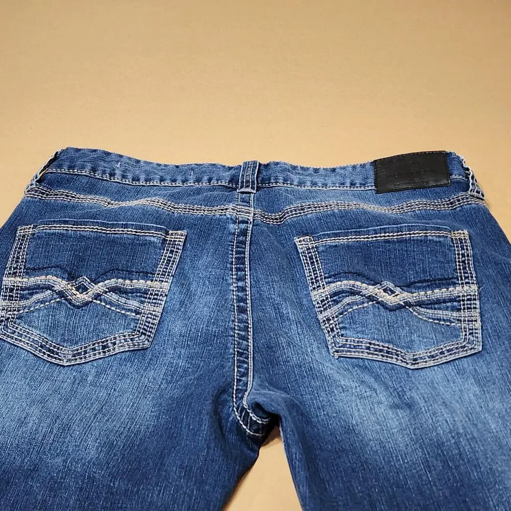 Seven7 Straight Jeans Mens 34x29 Blue Medium Wash Distressed Stretch Denim
